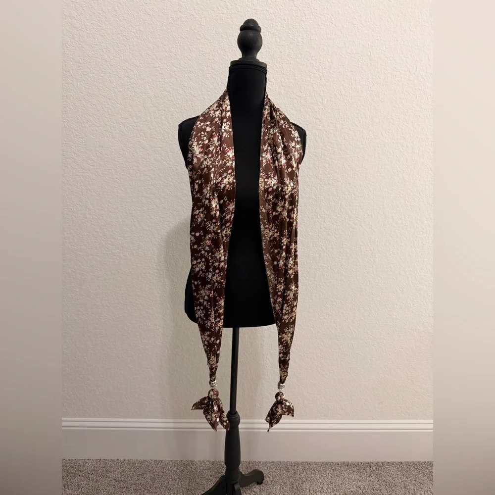 Floral Print Scarf Silver Accent Ends Boho Romantic